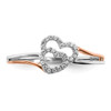Lex & Lu 14k White and Rose Gold Diamond Polished Double Heart Ring Size 7 - 5 - Lex & Lu