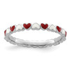 Lex & Lu Sterling Silver Stackable Expressions Red & White Enamel Heart Ring LAL7496 - Lex & Lu