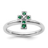 Lex & Lu Sterling Silver Stackable Expressions Rhodium Created Emerald Cross Ring LAL8288 - Lex & Lu