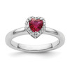 Lex & Lu Sterling Silver Stackable Expressions Cr. Ruby Heart Diamond Ring LAL10045 - Lex & Lu