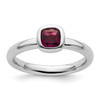 Lex & Lu Sterling Silver Stackable Expressions Cushion Cut Rhodolite Garnet Ring LAL10687 - Lex & Lu