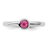 Lex & Lu Sterling Silver Stackable Expressions Low 4mm Round Pink Tourmaline Ring LAL11011- 4 - Lex & Lu