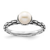 Lex & Lu Sterling Silver Stack Exp. Polished Patterned White FW Cultured Pearl Ring LAL11611 - Lex & Lu