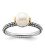 Lex & Lu Sterling Silver w/14k Gold Stack Exp. 7.0-7.5mm White FW Cultured Pearl Ring LAL12757 - Lex & Lu