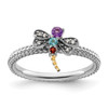 Lex & Lu Sterling Silver&14k Stackable Expressions Gemstone & Diamond Dragonfly Ring LAL12973 - Lex & Lu