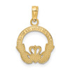 Lex & Lu 10k Yellow Gold Polished and Textured Round Claddagh Charm - 4 - Lex & Lu