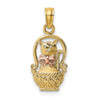 Lex & Lu 10k Two-tone Gold Cat w/Bow In Basket Charm - Lex & Lu