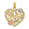 Lex & Lu 10k Tri-color Gold #1 MOM Heart w/Flower Charm - Lex & Lu