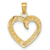 Lex & Lu 10k Yellow Gold w/Rhodium Polished and Textured Heart Pendant - 3 - Lex & Lu