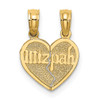 Lex & Lu 14k Yellow Gold Reversible Break apart Mizpah Heart Charm - Lex & Lu