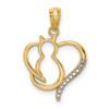 Lex & Lu 14k Yellow Gold w/Rhodium Sitting Cat in a Heart Pendant - Lex & Lu