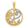 Lex & Lu 14k Yellow Gold w/Rhodium Cross Anchor Captain Wheel Pendant - Lex & Lu