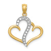 Lex & Lu 14k Yellow Gold w/Rhodium Polished Double Heart Pendant - Lex & Lu