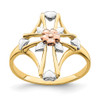 Lex & Lu 14k Yellow and Rose Gold w/Rhodium Cross with Flower Ring Size 7 - Lex & Lu