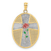 Lex & Lu 14k Yellow Gold w/Rhodium w/Enamel Rose Serenity Prayer Oval Disc Charm - Lex & Lu
