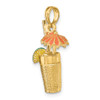 Lex & Lu 14k Yellow Gold 3D Cocktail Drink w/Orange Enamel Umbrella & Lime Charm - 4 - Lex & Lu