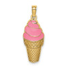 Lex & Lu 14k Yellow Gold Strawberry Ice Cream Cone 2D w/Pink Enamel Charm - Lex & Lu