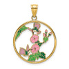 Lex & Lu 14k Yellow Gold w/Enamel Hummingbirds and Flowers In Circle Charm - Lex & Lu