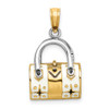 Lex & Lu 14k Yellow Gold w/Rhodium 3D White Enameled HANDBAG MOVEABLE Charm - Lex & Lu