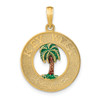 Lex & Lu 14k Yellow Gold KEY WEST On Round Frame w/Enamel Palm Tree Charm - Lex & Lu