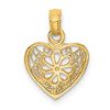 Lex & Lu 14k Yellow Gold 2D Filigree Heart w/Flower Design Charm - Lex & Lu