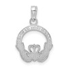 Lex & Lu 14k White Gold Polished and Textured Round Claddagh Charm - 4 - Lex & Lu