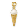 Lex & Lu 14k Yellow Gold Satin Polished White Bead Ice Cream Cone Pendant - 5 - Lex & Lu