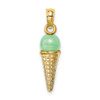 Lex & Lu 14k Yellow Gold Satin Polished Green Bead Ice Cream Cone Pendant - Lex & Lu