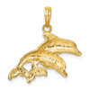 Lex & Lu 14k Yellow Gold 2D Polished and Engraved Double Dolphins Charm - 4 - Lex & Lu