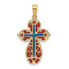 Lex & Lu 14k Yellow Gold w/Blue and Red Stained Glass Cross Charm - Lex & Lu