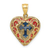 Lex & Lu 14k Yellow Gold 3D w/Red and Blue Stained Glass Cross In Heart Charm - Lex & Lu