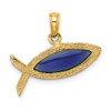 Lex & Lu 14k Yellow Gold 2D and Horizontal Blued Stained Glass Ichthus Charm - 4 - Lex & Lu