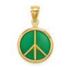 Lex & Lu 14k Yellow Gold 3D Green Stained Glass Peace Symbol Charm - Lex & Lu