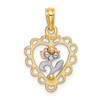 Lex & Lu 14k Tri-color Gold Heart w/Rose and Lace Trim Charm - 4 - Lex & Lu