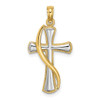 Lex & Lu 14 Yellow Gold w/RhodiumDrape Over Cross Charm - Lex & Lu