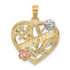 Lex & Lu 14k Yellow Gold w/Rhodium #1 MOM Heart w/Flower Charm - Lex & Lu