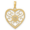 Lex & Lu 14 Yellow Gold w/RhodiumFiligree Beaded Heart Charm - 4 - Lex & Lu