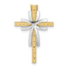 Lex & Lu 14k Yellow Gold w/Rhodium and 2D Polished and Texutred Cross Charm - Lex & Lu