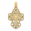 Lex & Lu 14 Yellow Gold w/RhodiumBeaded Lace Trim Cross Charm - Lex & Lu