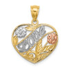 Lex & Lu 14k Tri-Color Gold Heart w/Love and Flowers Charm - Lex & Lu