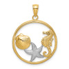 Lex & Lu 14k Yellow Gold w/Rhod Scallop, Starfish and Seahorse Round Frame Charm - Lex & Lu