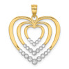 Lex & Lu 14 Yellow Gold w/Rhodiumand D/C Polished Hearts Charm - Lex & Lu