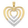 Lex & Lu 14 Yellow Gold w/Rhodiumand D/C Polished Hearts Charm - Lex & Lu