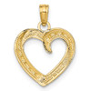 Lex & Lu 14k Yellow Gold w/Rhodium Polished and Textured Heart Pendant - 3 - Lex & Lu