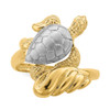 Lex & Lu 14 Yellow Gold w/RhodiumTurtle Ring Size 7 - 5 - Lex & Lu