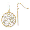 Lex & Lu 14k Yellow Gold w/Rhodium Cut-Out Round Floral Medallion Wire Earrings - Lex & Lu