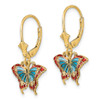 Lex & Lu 14k Yellow Gold Butterfly w/Blue Stained Glass Wings Leverback Earrings - 2 - Lex & Lu
