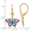 Lex & Lu 14k Yellow Gold Butterfly w/Blue Stained Glass Wings Leverback Earrings - 4 - Lex & Lu