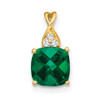 Lex & Lu 14k Yellow Gold Created Emerald and Diamond Pendant LAL2208 - Lex & Lu