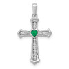 Lex & Lu 14k White Gold Cr Emerald, Lab Grown Dia. SI1/SI2, G H I, Cross Pendant LAL2442 - Lex & Lu